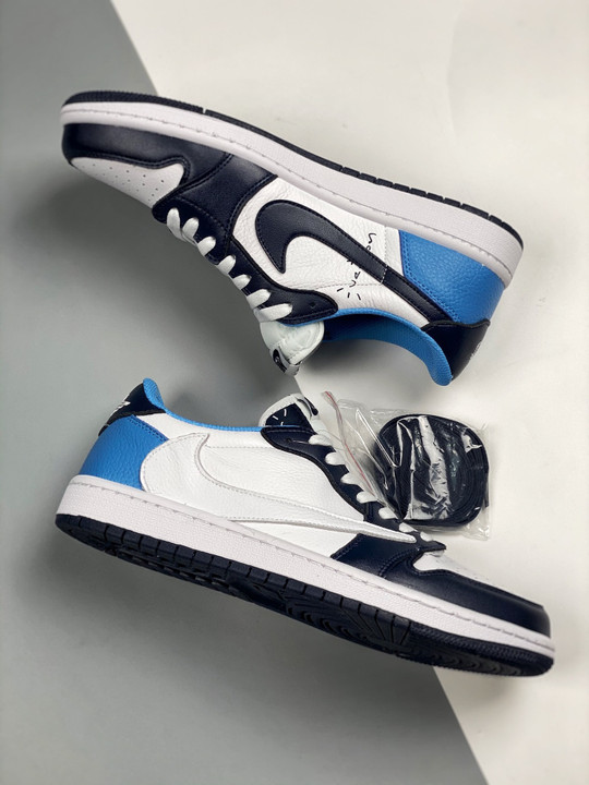 Travis Scott x Air Jordan 1 Low ” UNC” White Navy Blue – GDuckee