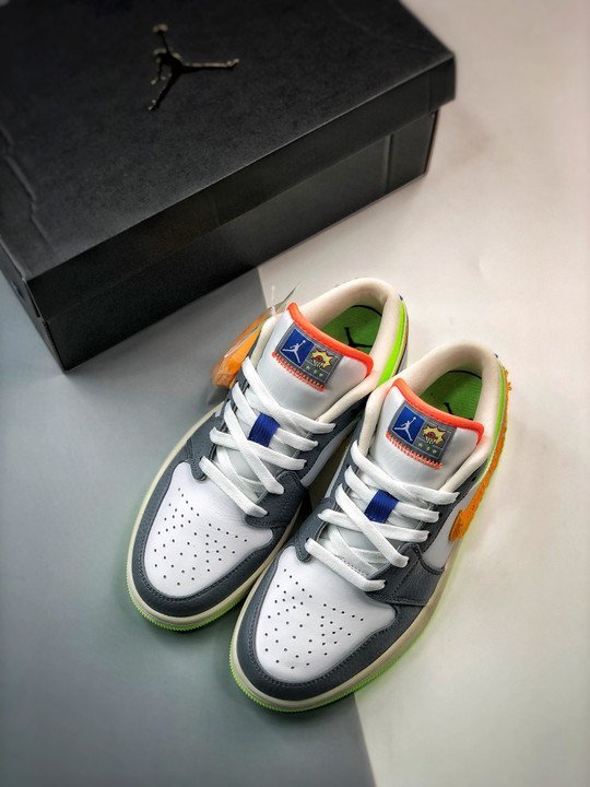 Air Jordan 1 Low ‘Hoops’ White/Coconut Milk-Shadow Green-Laser Orange - Image 3
