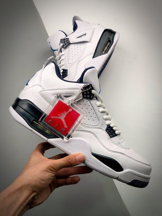 Air Jordan 4 Retro White/Legend Blue-Midnight Navy - Image 2