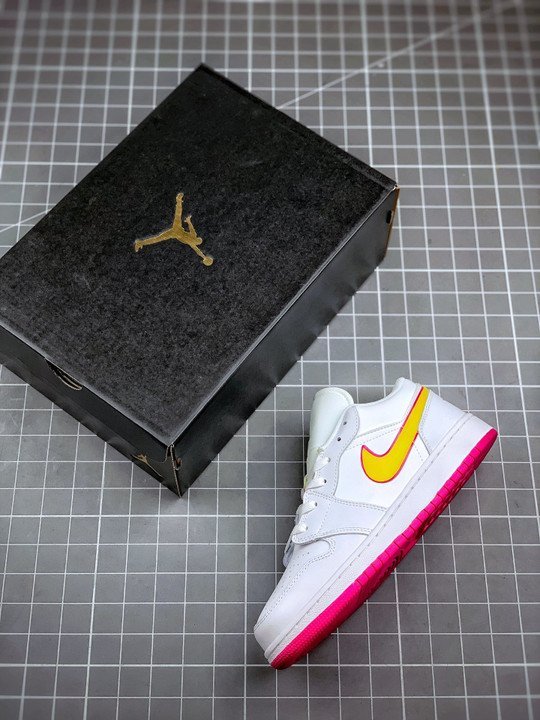 Air Jordan 1 Low GS White Yellow Pink CV4610-100 - Image 2
