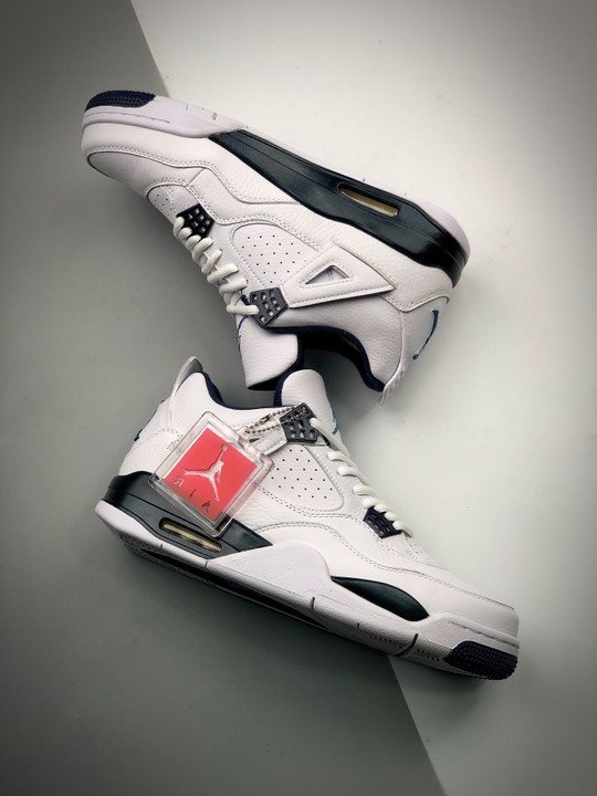 Air Jordan 4 Retro White/Legend Blue-Midnight Navy - Image 4