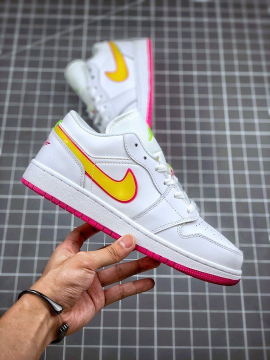 Air Jordan 1 Low GS White Yellow Pink CV4610-100 - Image 3