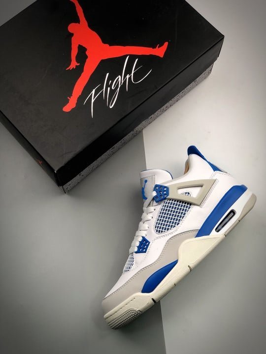 Air Jordan 4 Retro White/Neutral Grey-Military Blue 308497-105 - Image 2
