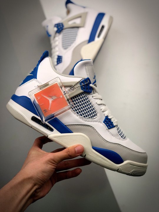 Air Jordan 4 Retro White/Neutral Grey-Military Blue 308497-105 - Image 3