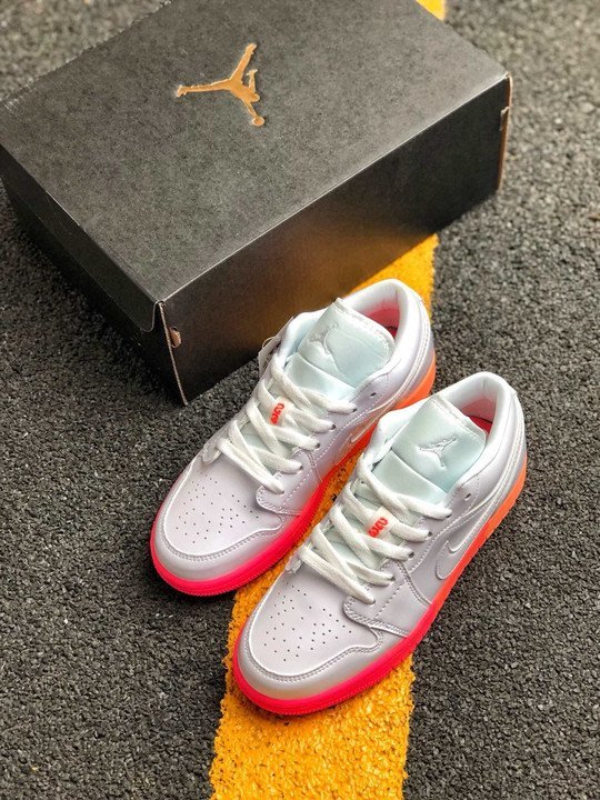 Air Jordan 1 Low GS White/Bright Crimson-Bright Mango-White - Image 3