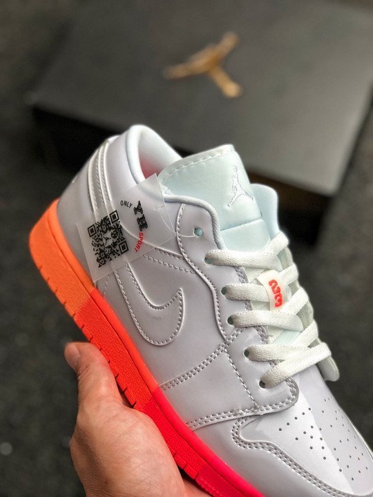 Air Jordan 1 Low GS White/Bright Crimson-Bright Mango-White - Image 6