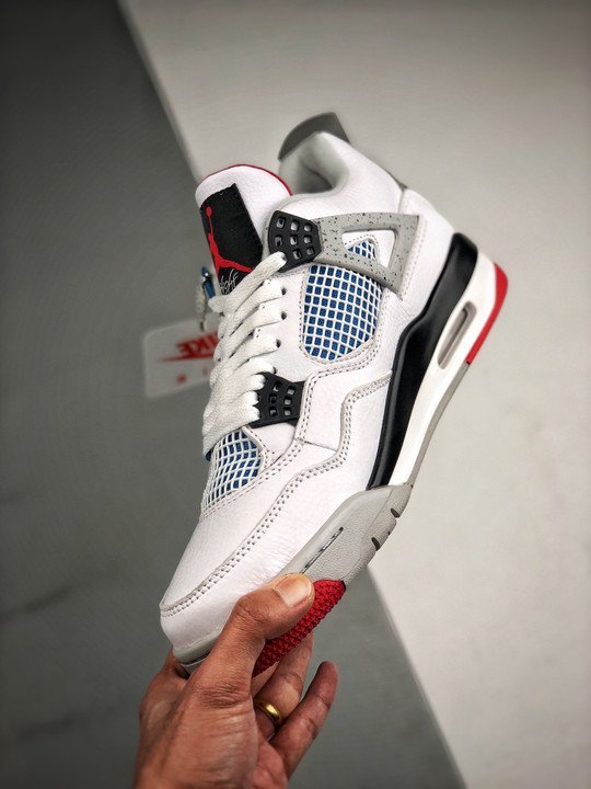 Air Jordan 4 ” What The” White/Fire Red-Tech Grey-Military Blue - Image 3