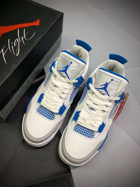 Air Jordan 4 Retro White/Neutral Grey-Military Blue 308497-105 - Image 9
