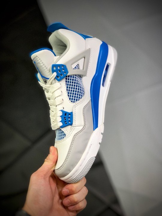 Air Jordan 4 Retro White/Neutral Grey-Military Blue 308497-105 - Image 10