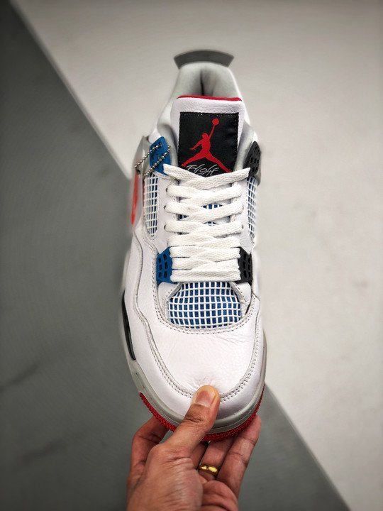 Air Jordan 4 ” What The” White/Fire Red-Tech Grey-Military Blue - Image 4