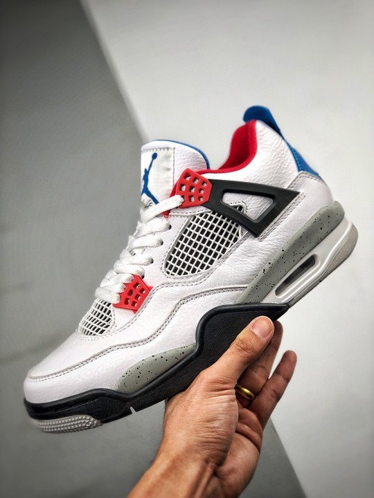 Air Jordan 4 ” What The” White/Fire Red-Tech Grey-Military Blue - Image 5