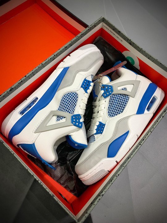 Air Jordan 4 Retro White/Neutral Grey-Military Blue 308497-105 - Image 13