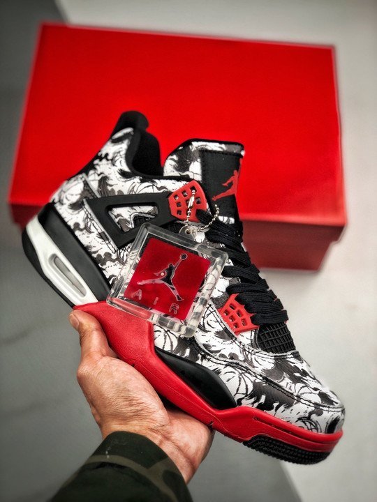 Air Jordan 4 ‘Tattoo’ Black/Fire Red-Black-White - Image 4