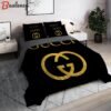 Gucci black golden logo luxury brand high end premium bedding set home decor Bedding Sets