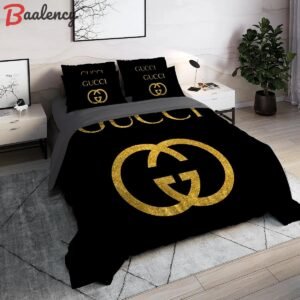 Gucci black golden logo luxury brand high end premium bedding set home decor Bedding Sets