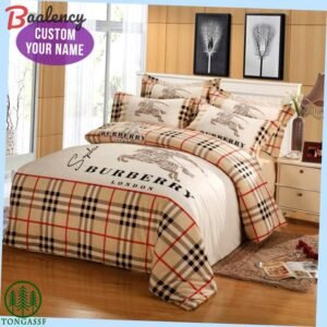 Custom name burberry london bedding set Bedding Sets