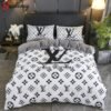 Louis vuitton white black logo brand bedding sets bedspread duvet cover set, bedroom decor , thanksgiving decorations for home Bedding Sets