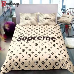 Louis vuitton supreme light yellow luxury brand logo premium bedding sets,bed sets, bedroom sets, comforter sets, duvet cover, bedspread Bedding Sets