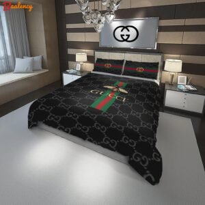 Gucci bee fashion logo luxury brand premium bedding sets, bedroom decor , thanksgiving decorations for home Bedding Sets