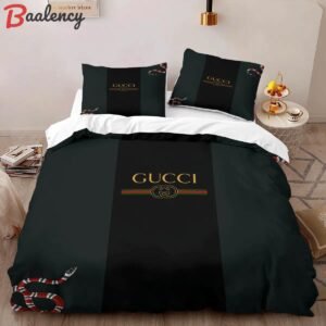 Gucci dark snake fashion logo premium luxury brand high-end bedding sets lv, bedroom decor , thanksgiving decorations for home best luxury bed sets gift thankgivings and christmas Bedding Sets