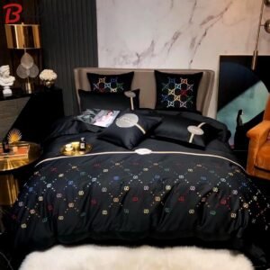 Gucci black fashion luxury brand bedding sets bedspread duvet cover set, bedroom decor , thanksgiving decorations for home Bedding Sets