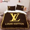Louis vuitton brown yellow logo premium luxury brand high-end bedding sets lv, bedroom decor , thanksgiving decorations for home best luxury bed sets gift thankgivings and christmas Bedding Sets