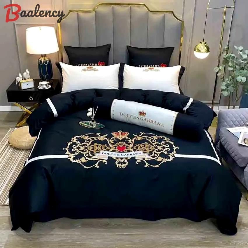 Black dolce & gabbana luxury brand bed sets, bedroom sets, comforter sets, duvet cover, bedspread for home decor trending 2023 for home Bedding Sets