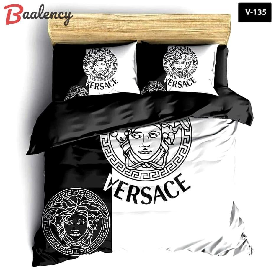 Versace black and white full fashion logo luxury brand premium bedding sets, bedroom decor , thanksgiving decorations for home Bedding Sets