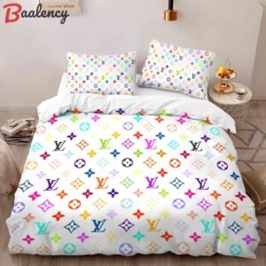 Louis vuitton colorful limited edition luxury brand bedding sets bedspread duvet cover set, bedroom decor , thanksgiving decorations for home best luxury bed sets gift thankgivings and christmas Bedding Sets