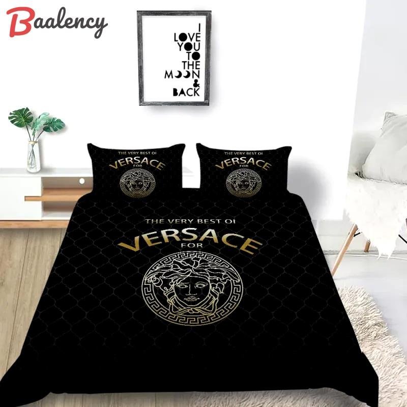 Versace black luxury brand bedding sets bedspread duvet cover set, bedroom decor , thanksgiving decorations for home best luxury bed sets gift thankgivings and christmas Bedding Sets