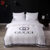 Gucci luxury brand white bedding sets bedspread duvet cover set, bedroom decor , thanksgiving decorations for home best luxury bed sets gift thankgivings and christmas Bedding Sets