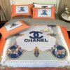 Chanel logo noble printed bedding sets quilt sets duvet cover luxury brand bedding decor bedroom sets best luxury bed sets gift thankgivings and christmas Bedding Sets