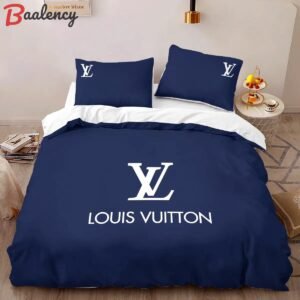 Louis vuitton blue logo limited edition luxury brand high-end bedding sets lv, bedroom decor , thanksgiving decorations for home best luxury bed sets gift thankgivings and christmas Bedding Sets