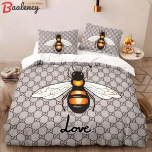 Gucci bee blind for love fashion logo premium luxury brand high-end bedding sets lv, bedroom decor , thanksgiving decorations for home best luxury bed sets gift thankgivings and christmas Bedding Sets