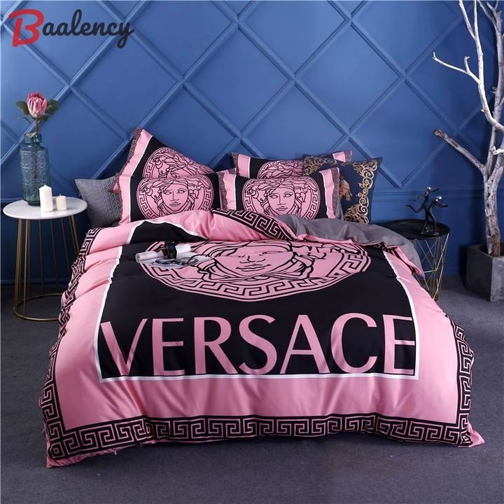 Versace pinky fashion logo luxury brand Bedding Sets home decor sheets bedspread Bedroom ideas blankets bed linen duvet covers bedclothes