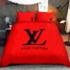 Louis vuitton red luxury brand high-end bedding set lv home decor ht Bedding Sets