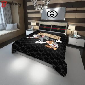 Gucci tom and jerrry fashion logo luxury brand premium bedding sets, bedroom decor , thanksgiving decorations for home Bedding Sets