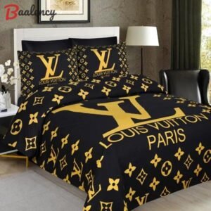 Louis vuiton black golden paris logo luxury brand  Bedding Sets blankets Bedroom ideas bedclothes covers duvet home decor bedspread bed linen sheets
