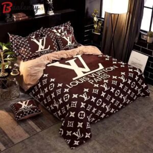 Louis vuitton brown white logo fashion luxury brand bedding set home decor Bedding Sets