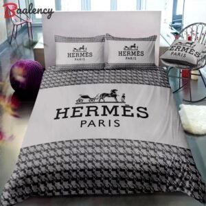 Hermes logo new luxury fashion brand bedding sets bedspread duvet cover set best luxury bed sets gift thankgivings and christmas Bedding Sets