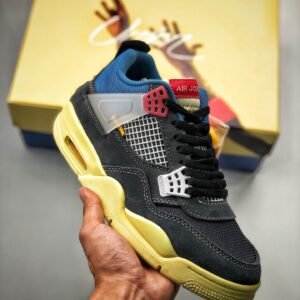 Union x Air Jordan 4 Off Noir/Brigade Blue-Dark Smoke Grey-Light Fusion Red