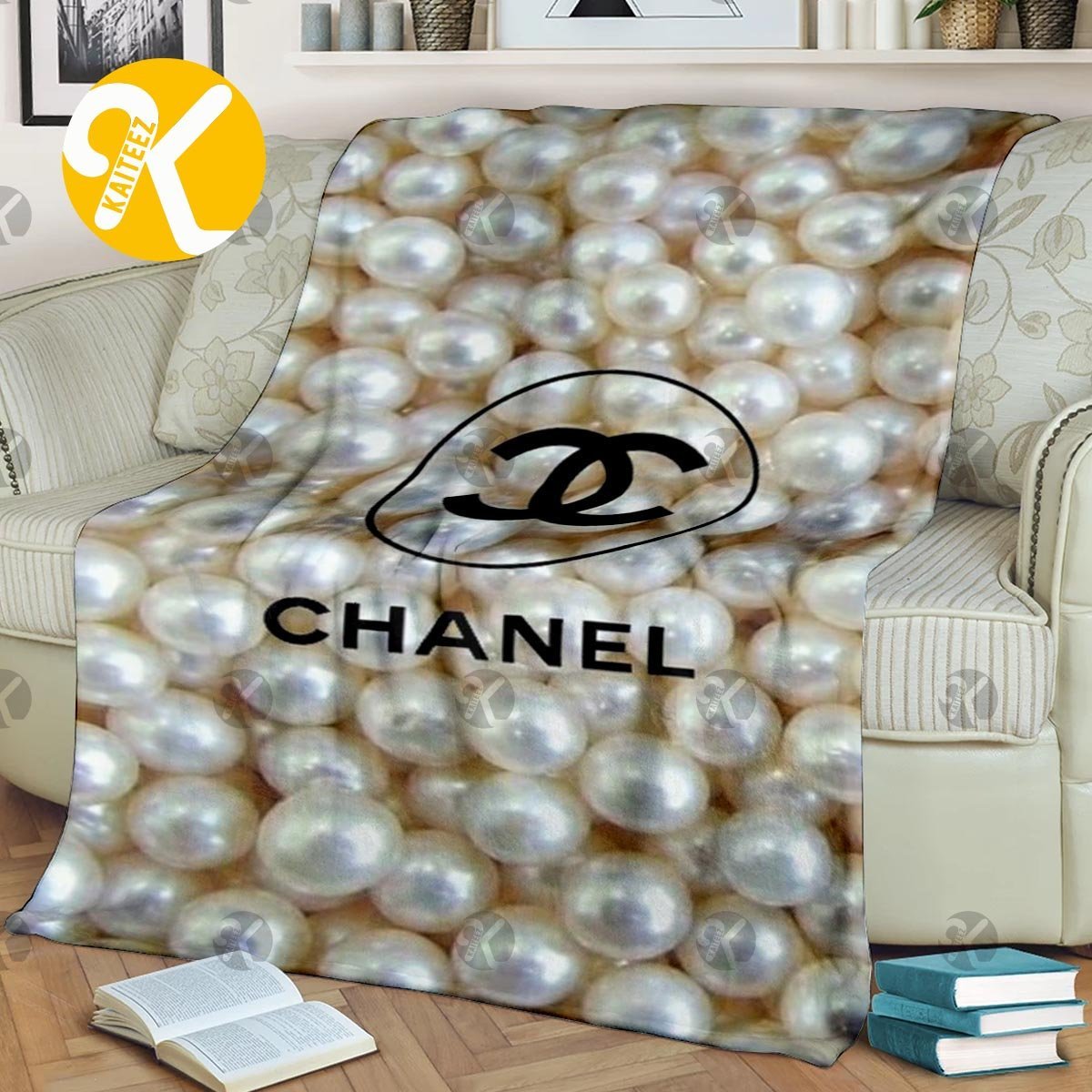 Chanel Big Logo In Pearls Background Blanket