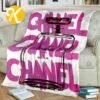 Chanel No.5 Black Perfume Bottle With Trending Purple Chanel Pattern In White Background Blanket