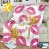 Chanel No.5 Golden Perfume Bottle With Pink Lips Pattern In White Background Blanket