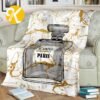 Chanel No.5 Perfume Bottle With Golden Ink Splashes Effect In White Background Blanket
