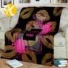 Chanel No.5 Pink Perfume Bottle With Golden Lips Pattern In Black Background Blanket