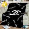 Chanel White Big Logo With Chanel Pattern In Black Background Blanket