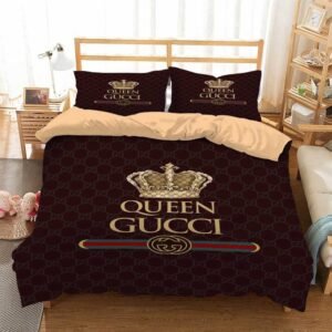 Gucci queen brown fashion logo luxury brand premium bedding set home decor Bedding Sets