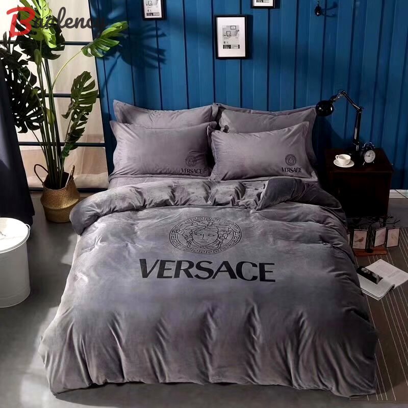 Luxury versace grey logo brands 10 bedding set Bedding Sets