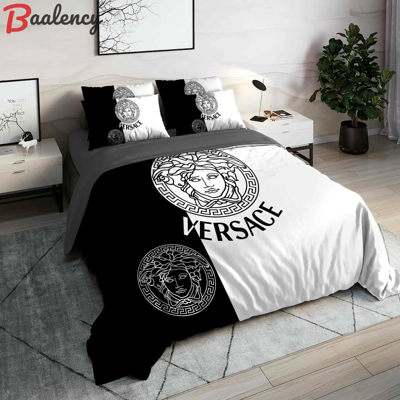 Versace black and white full fashion logo luxury brand premium bedding sets, bedroom decor , thanksgiving decorations for home Bedding Sets - Image 2